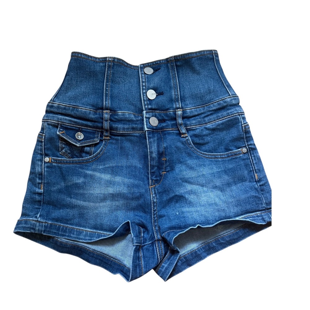 Miss Sixty Y2K Denim Shorts Corset High Waist Blue Size 25